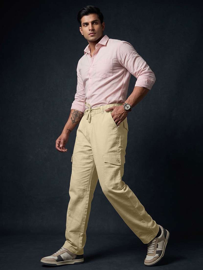 men solid mid rise relaxed fit cargo pant - 22570662 -  Standard Image - 4