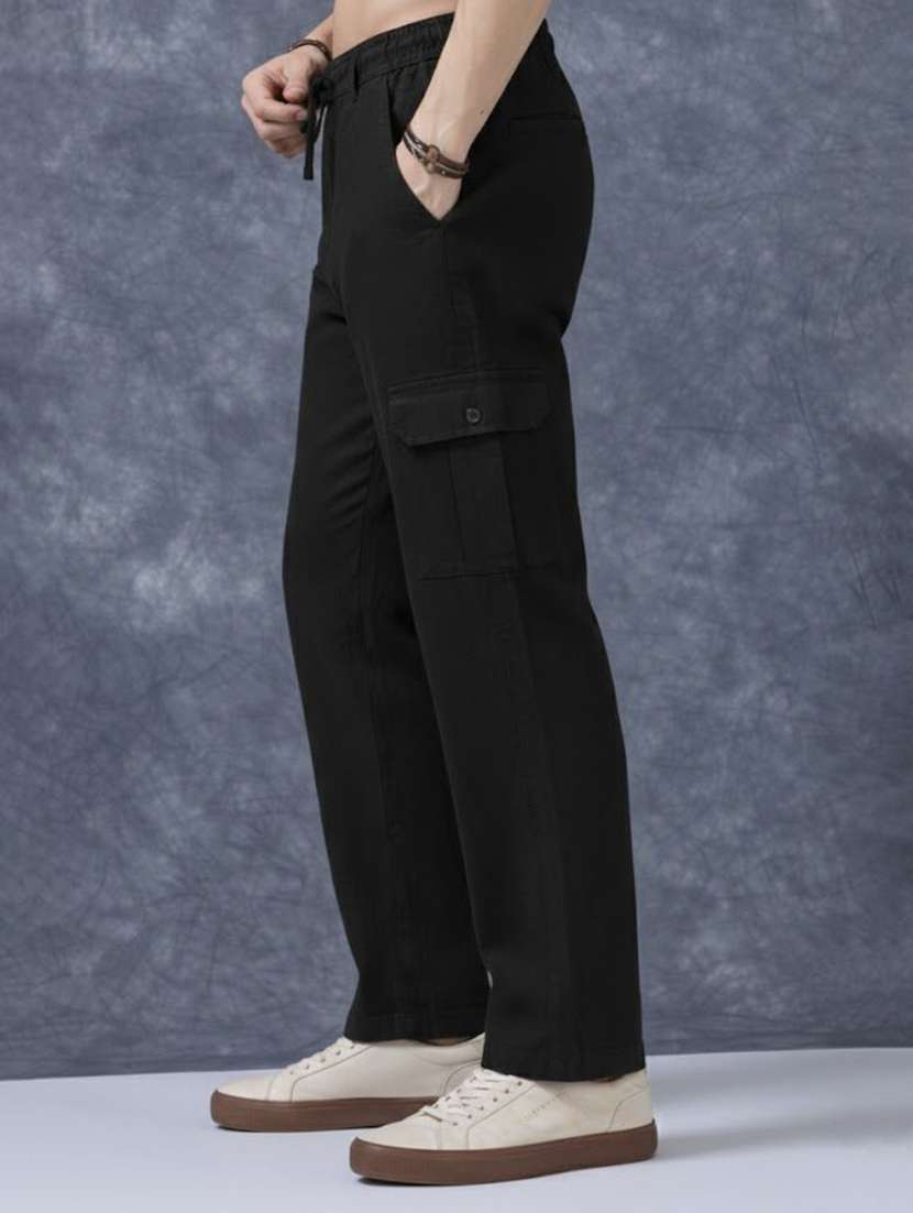 men solid mid rise regular fit cargo pant - 22570666 -  Standard Image - 4