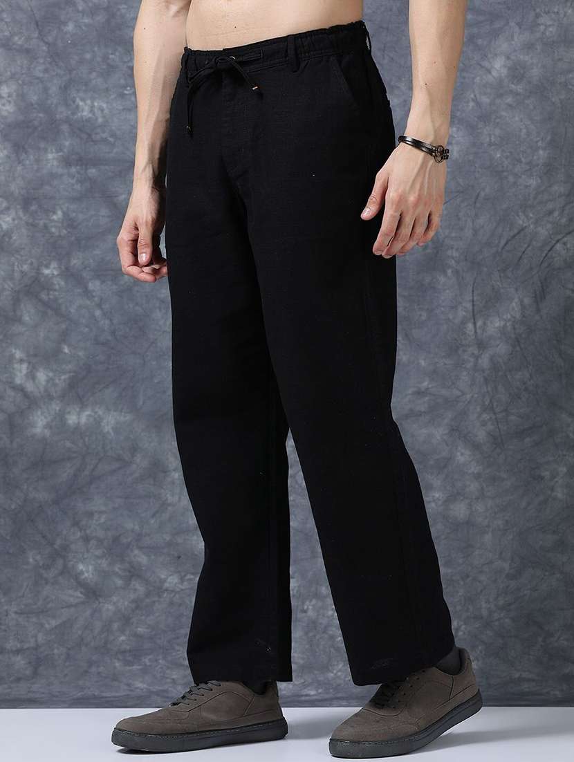 men solid mid rise relaxed fit flat front trouser - 22570673 -  Standard Image - 1