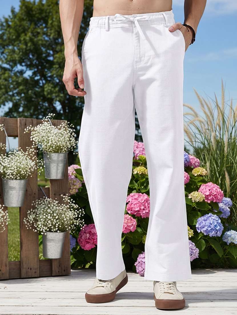 men solid mid rise relaxed fit flat front trouser