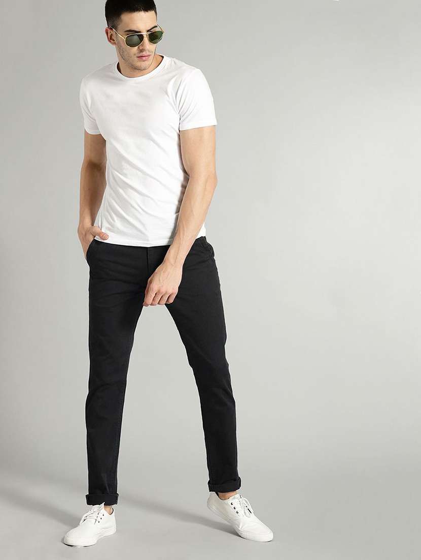 Men Solid Mid Rise Slim Fit Chinos - 22570701 -  Standard Image - 4