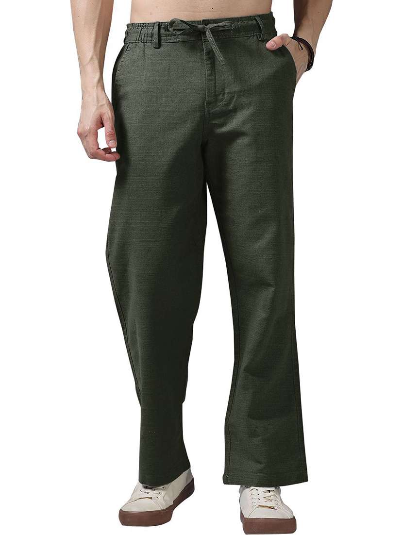 men solid mid rise relaxed fit flat front trouser