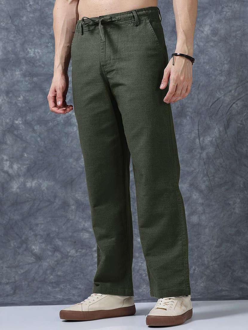 Men Solid Mid Rise Relaxed Fit Flat Front Trouser - 22570723 -  Standard Image - 1