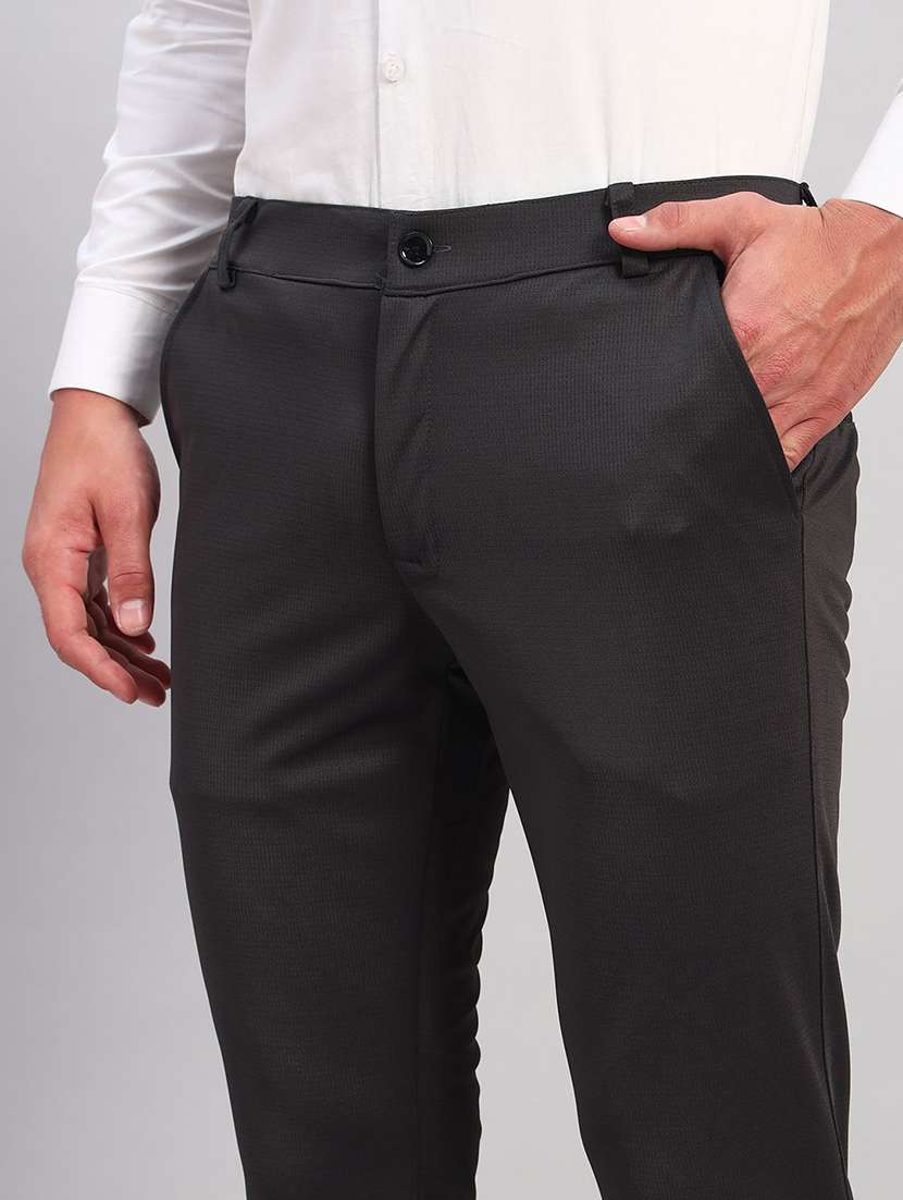Men Solid Mid Rise Slim Fit Formal Trouser - 22570732 -  Standard Image - 1
