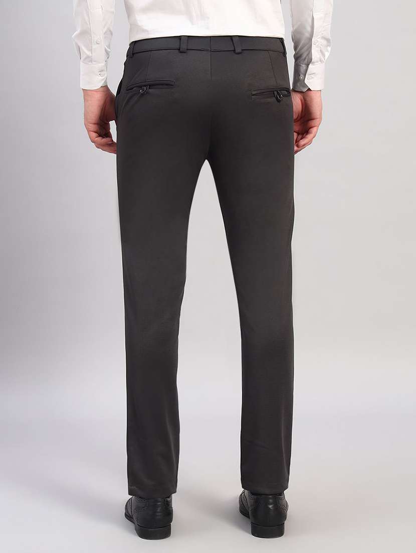 Men Solid Mid Rise Slim Fit Formal Trouser - 22570732 -  Standard Image - 4