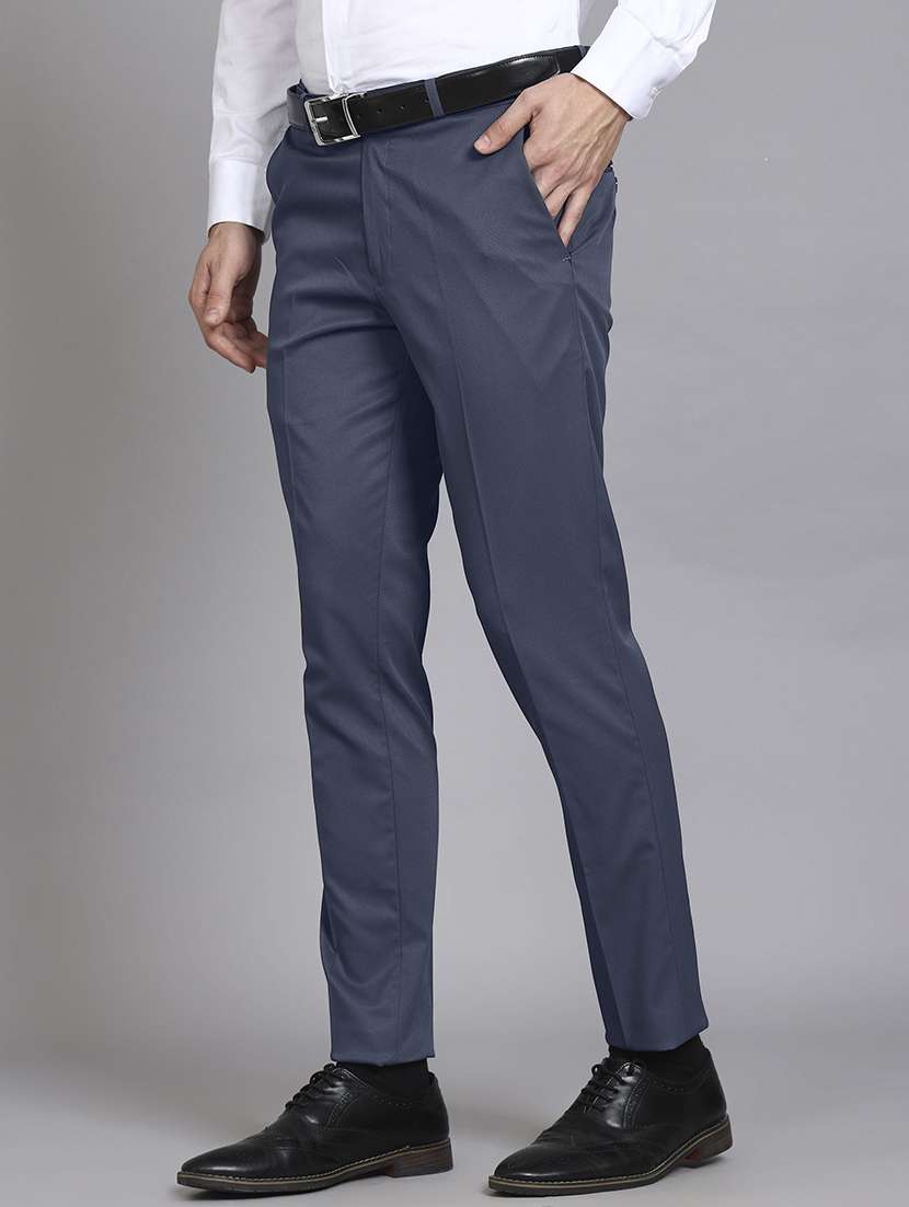men solid mid rise flat front formal trouser - 22570733 -  Standard Image - 1