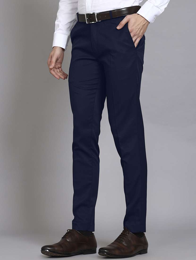 men solid mid rise flat front formal trouser - 22570735 -  Standard Image - 1