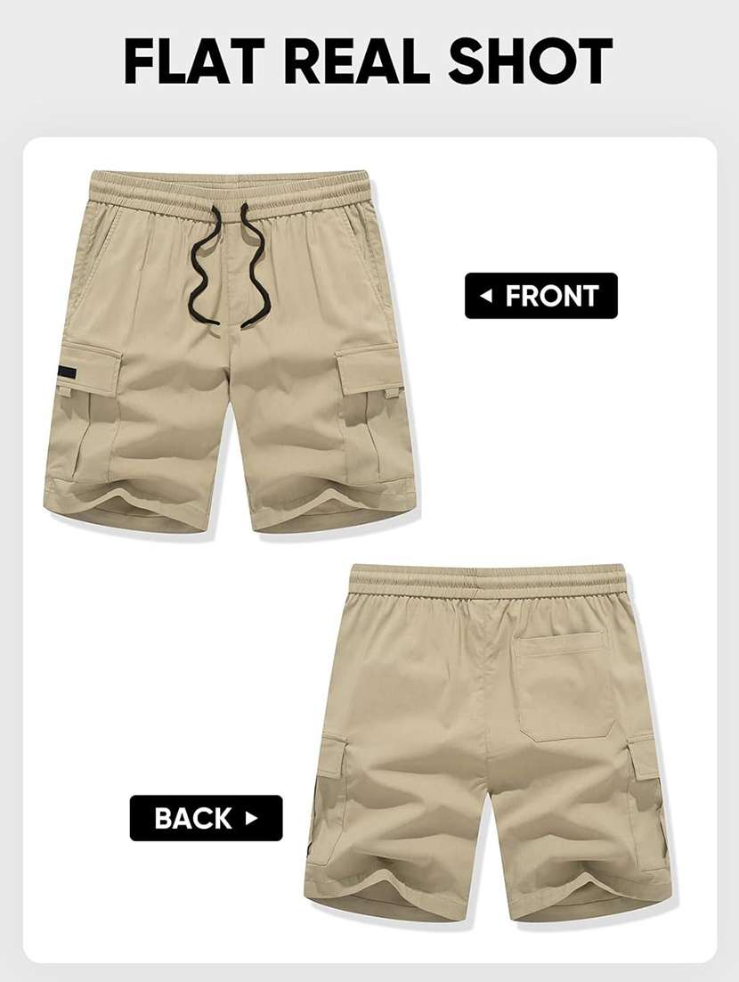men solid mid rise regular fit cargo shorts - 22570738 -  Standard Image - 4