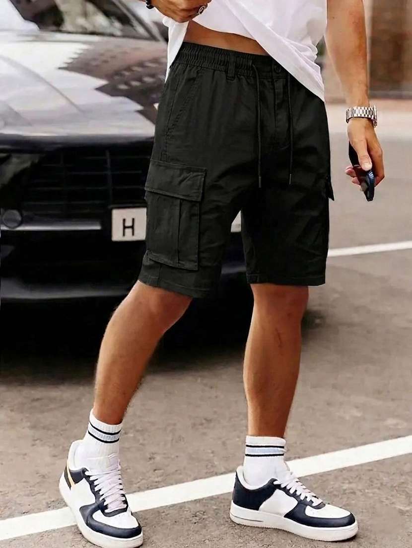 men solid mid rise regular fit cargo shorts - 22570745 -  Standard Image - 1