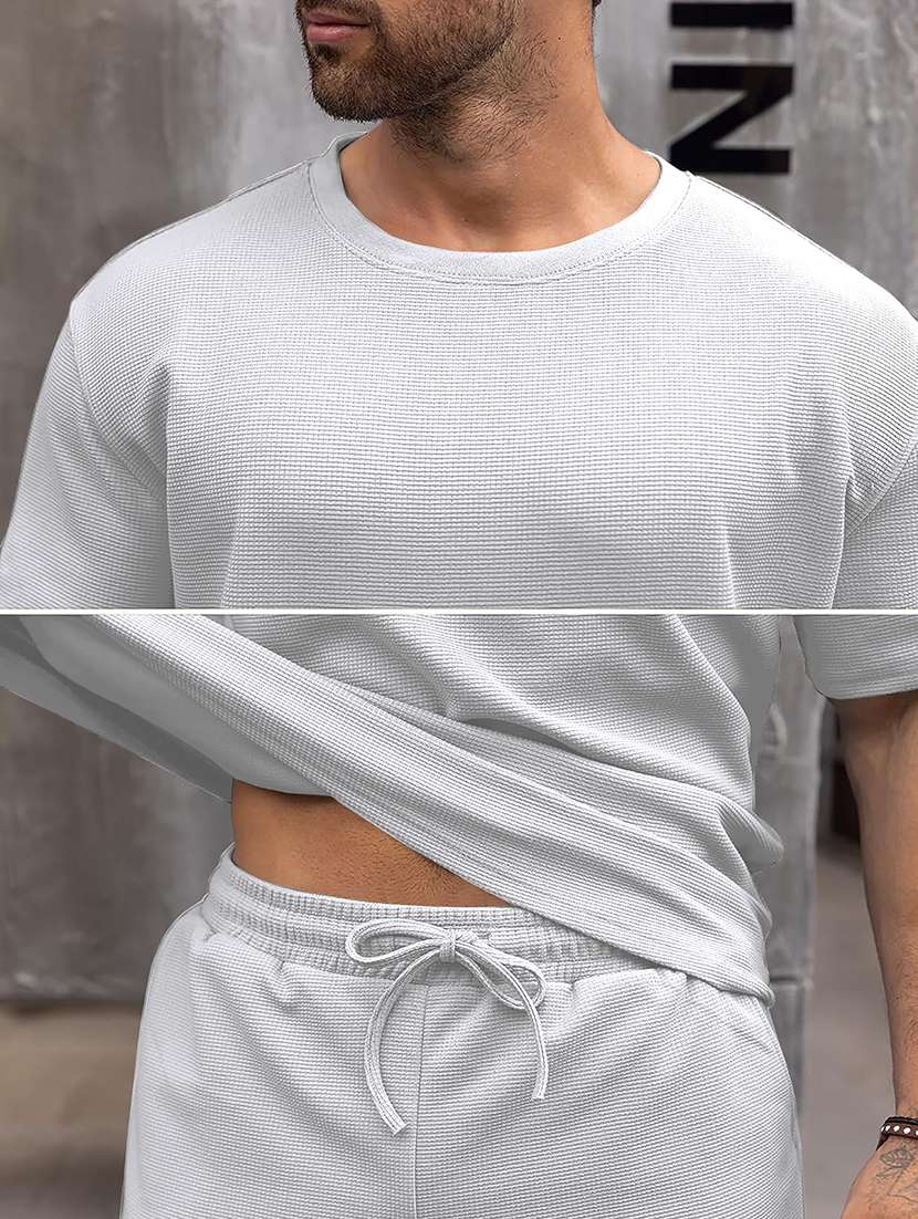 men textured short sleeves t-shirt and shorts co-ord set - 22570884 -  Standard Image - 4