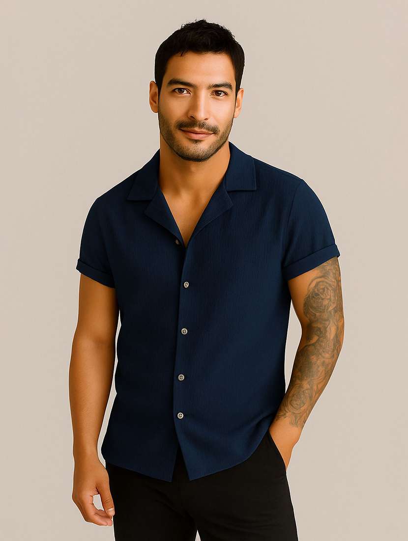 men textured short sleeves casual shirt - 22570969 -  Standard Image - 1