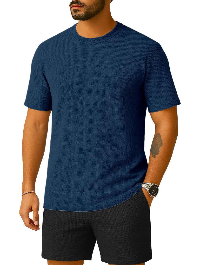men textured short sleeves regular fit t-shirt - 22570997 -  Standard Image - 1