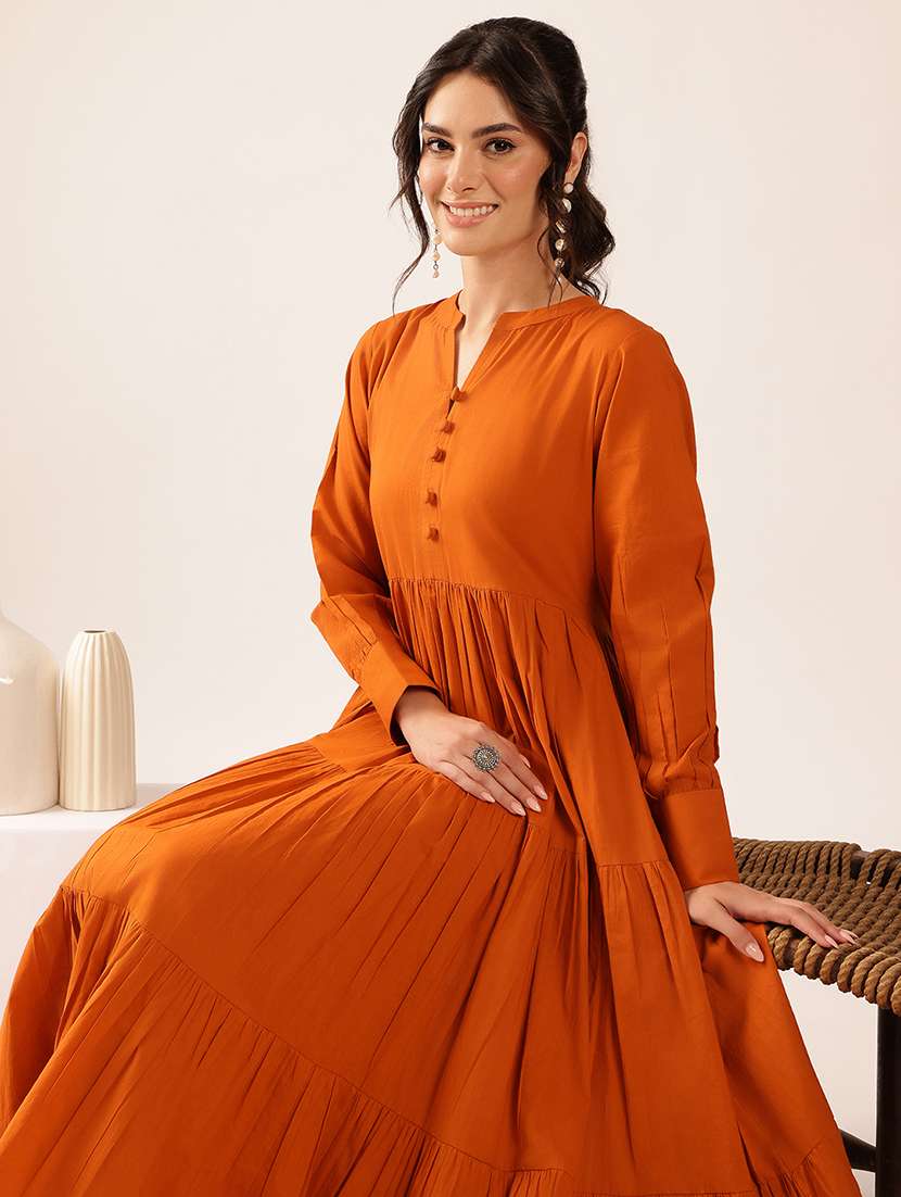 women solid long sleeves tiered dress - 22571026 -  Standard Image - 1
