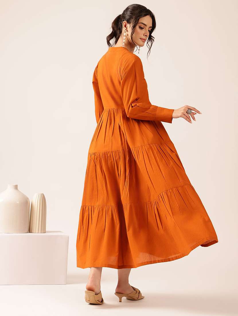 women solid long sleeves tiered dress - 22571026 -  Standard Image - 4