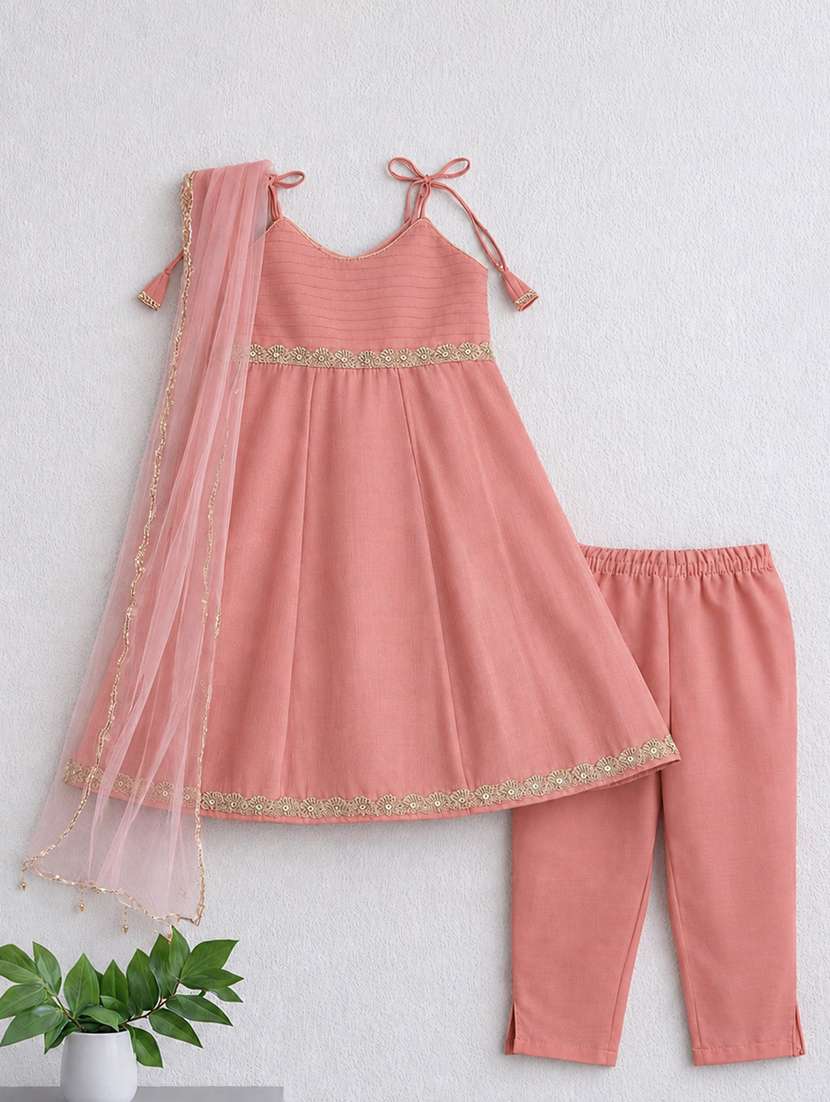girls self design sleeveless kurta pants set with dupatta - 22571046 -  Standard Image - 1
