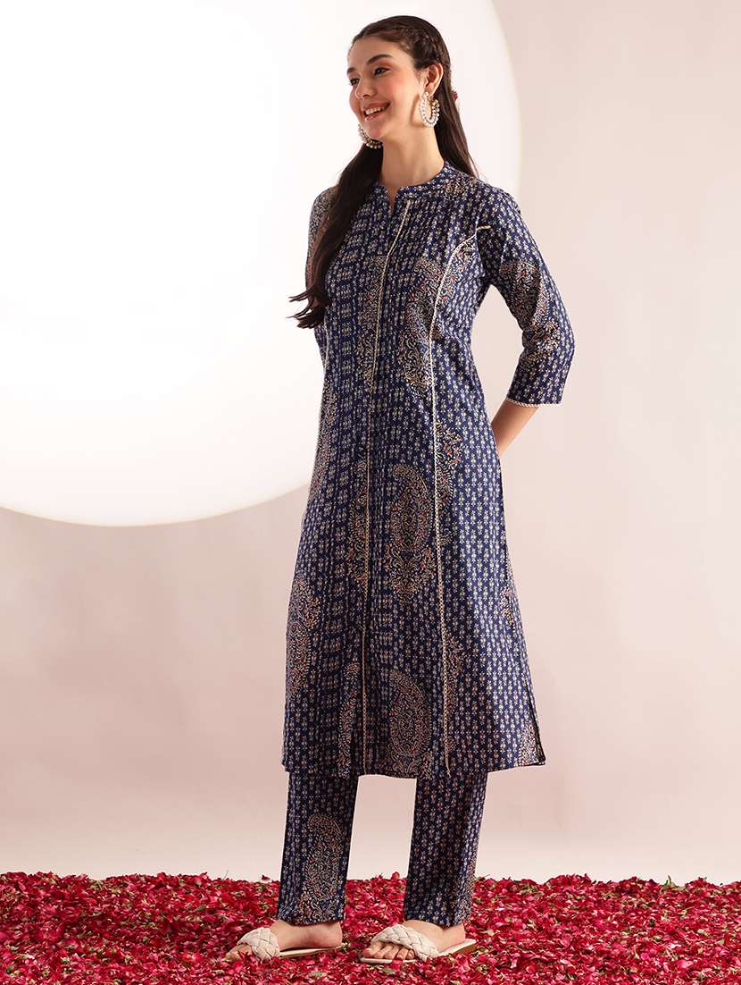 women printed three quarter sleeves kurta pant set - 22571047 -  Standard Image - 1