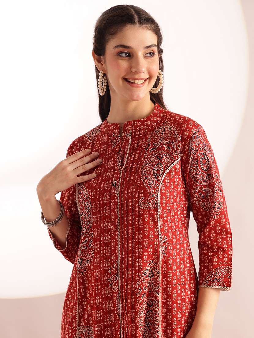 women printed three quarter sleeves kurta pant set - 22571049 -  Standard Image - 1