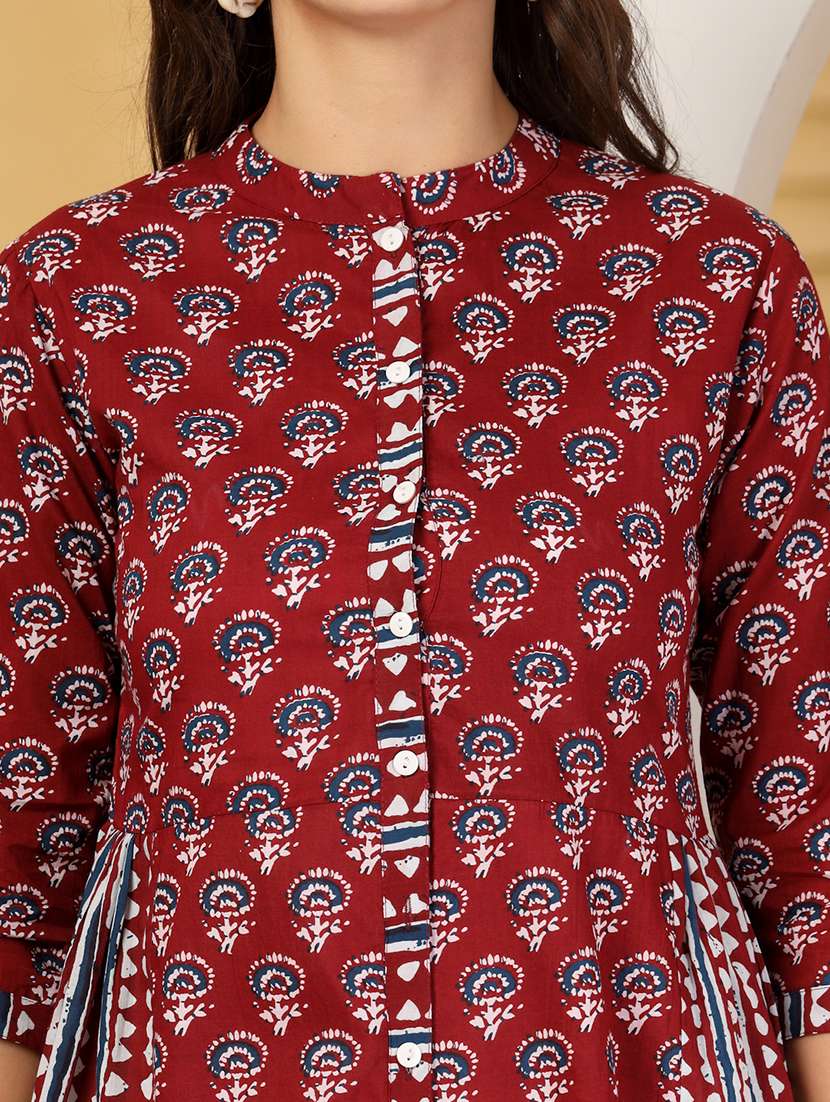 women printed three quarter sleeves a-line kurta - 22571059 -  Standard Image - 1