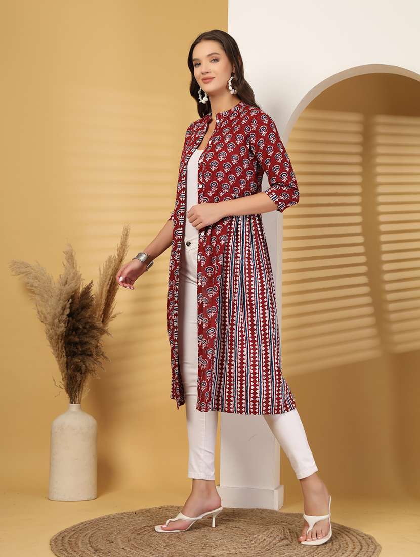 women printed three quarter sleeves a-line kurta - 22571059 -  Standard Image - 4