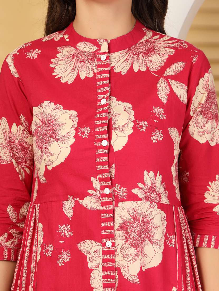 Women Printed Three Quarter Sleeves A-line Kurta - 22571060 -  Standard Image - 1