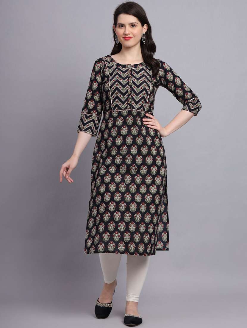 women printed three quarter sleeves straight kurta