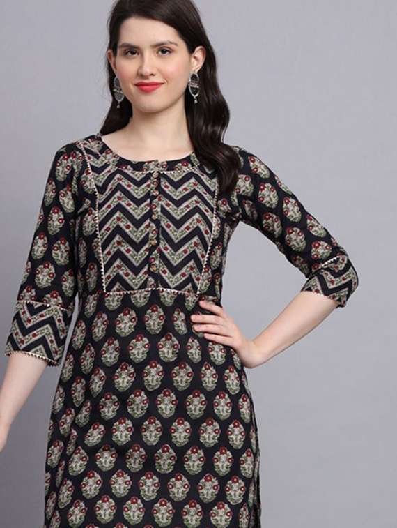 women printed three quarter sleeves straight kurta - 22571064 -  Standard Image - 1