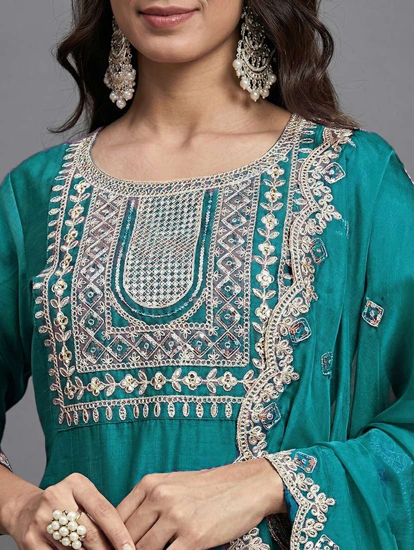 women embroidered three quarter sleeves kurta pant set with dupatta - 22571071 -  Standard Image - 1