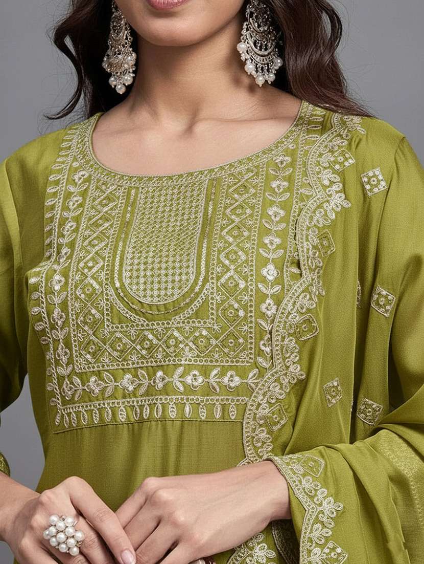 women embroidered three quarter sleeves kurta pant set with dupatta - 22571072 -  Standard Image - 1