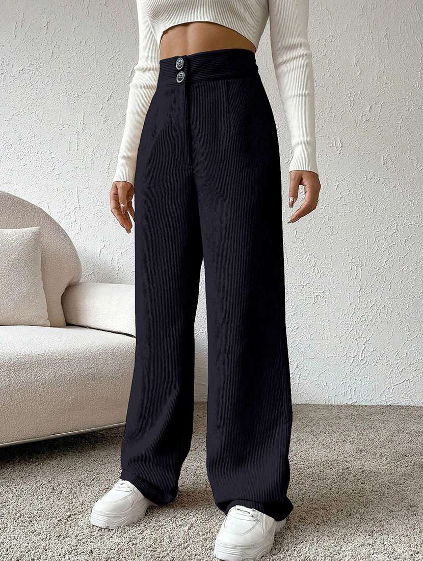 women self design high rise wide leg trouser - 22571077 -  Standard Image - 1