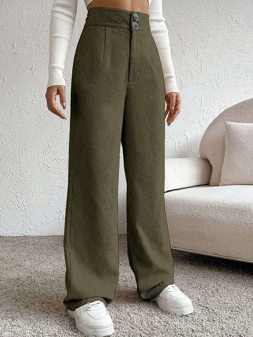 women self design high rise wide leg trouser - 22571082 -  Standard Image - 1