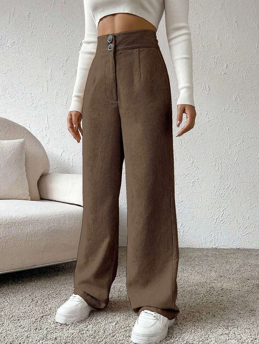 women self design high rise wide leg trouser - 22571083 -  Standard Image - 1