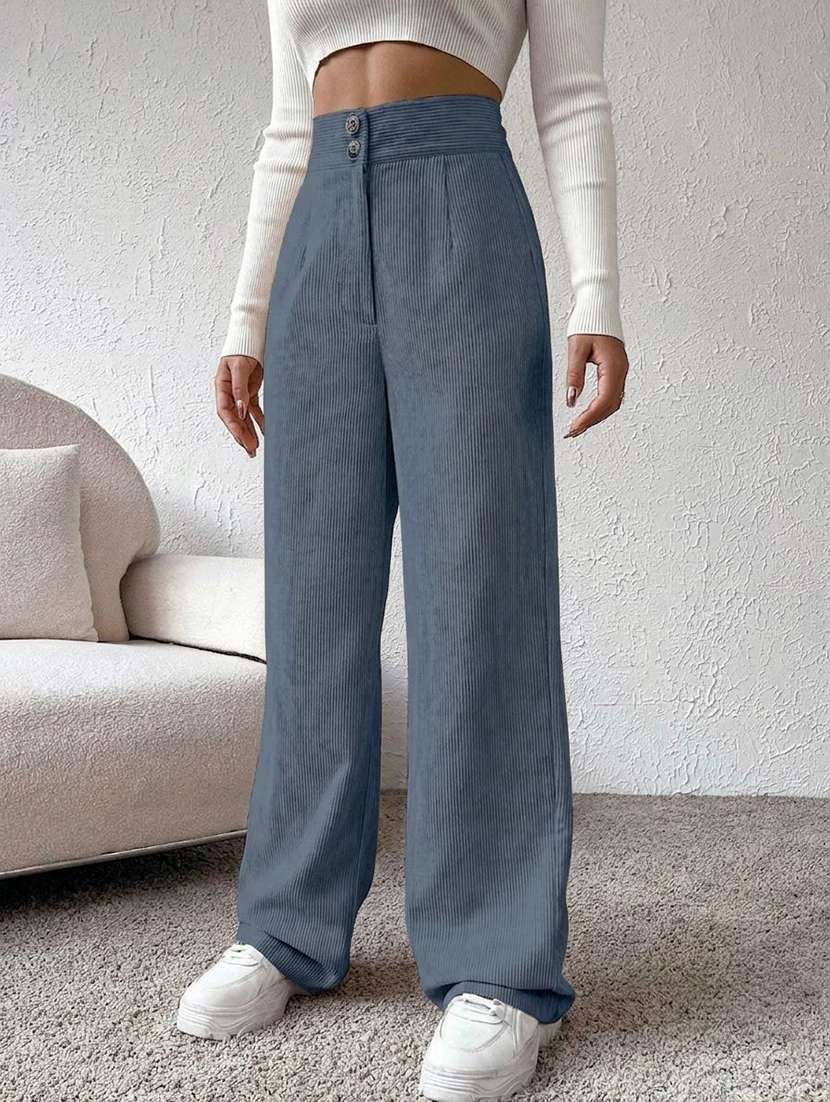 women self design high rise wide leg trouser - 22571084 -  Standard Image - 1
