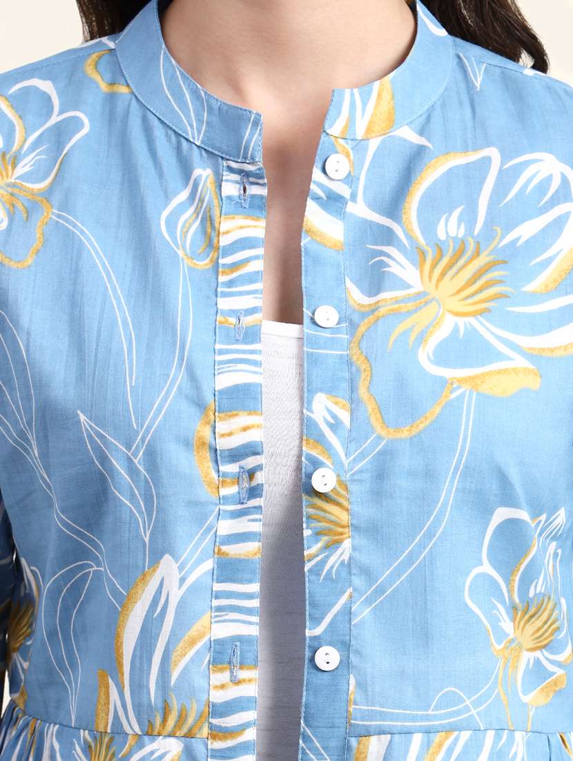 Women Printed Three Quarter Sleeves A-line Kurti - 22571085 -  Standard Image - 1