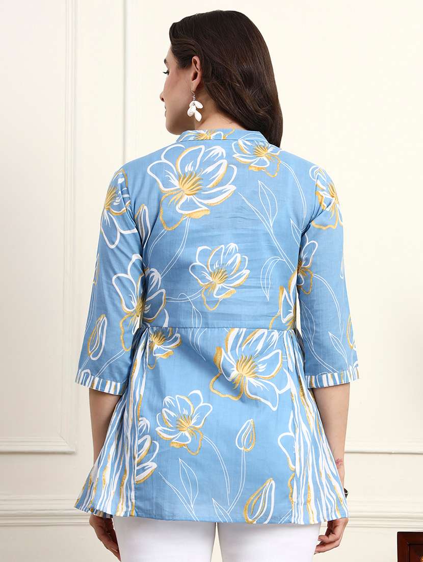 Women Printed Three Quarter Sleeves A-line Kurti - 22571085 -  Standard Image - 4