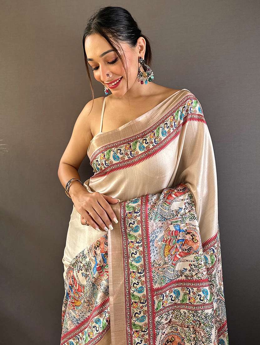 women madhubani printed saree with blouse - 22571136 -  Standard Image - 1
