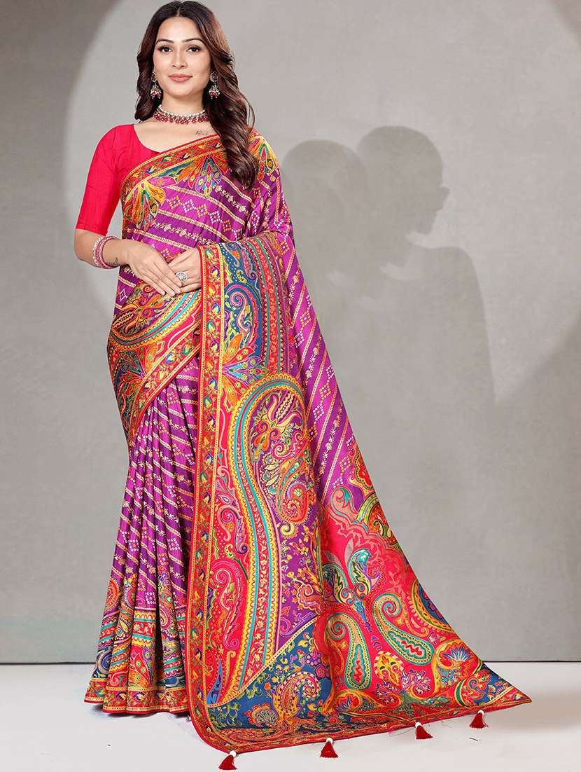 women paisley printed saree with blouse