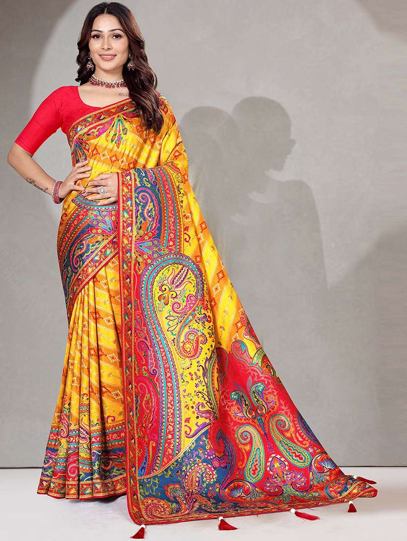 women paisley printed saree with blouse