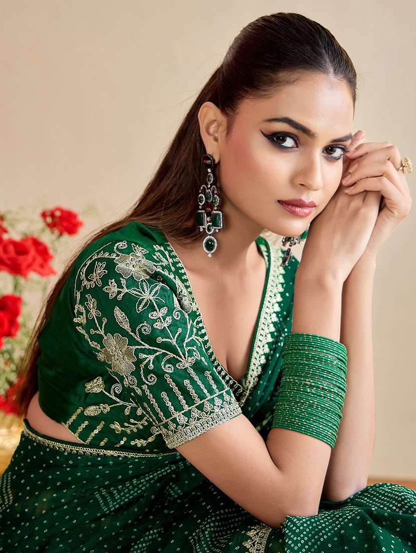women bandhani printed saree with blouse - 22571501 -  Standard Image - 1