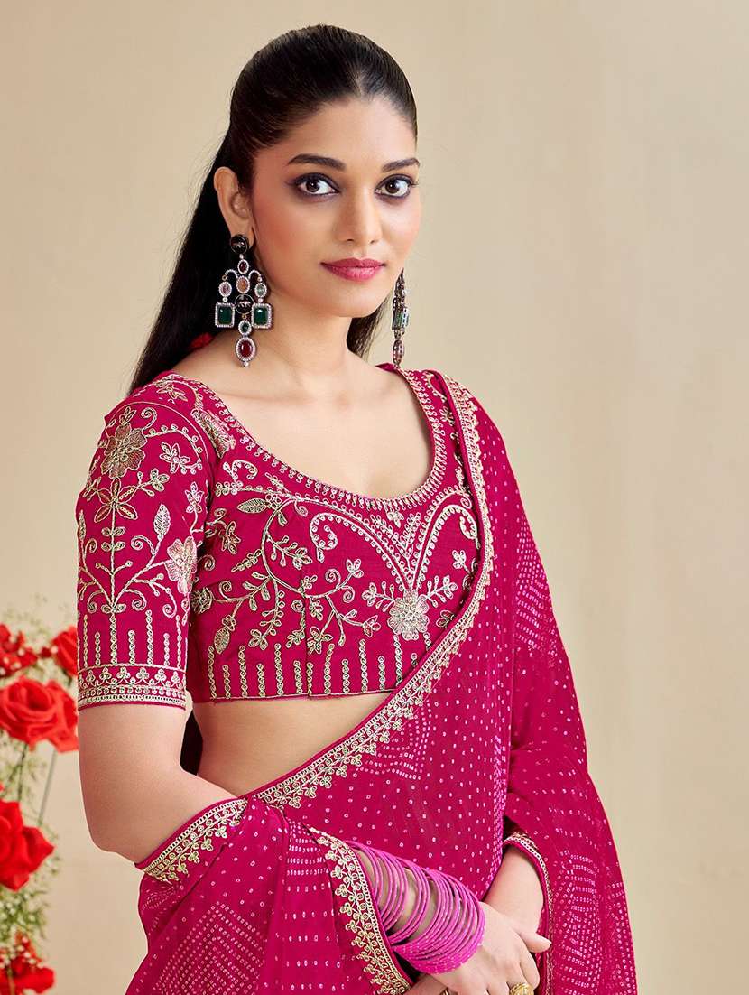 women bandhani printed saree with blouse - 22571505 -  Standard Image - 1