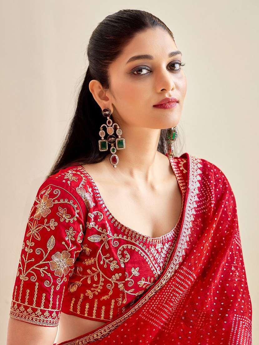women bandhani printed saree with blouse - 22571506 -  Standard Image - 1