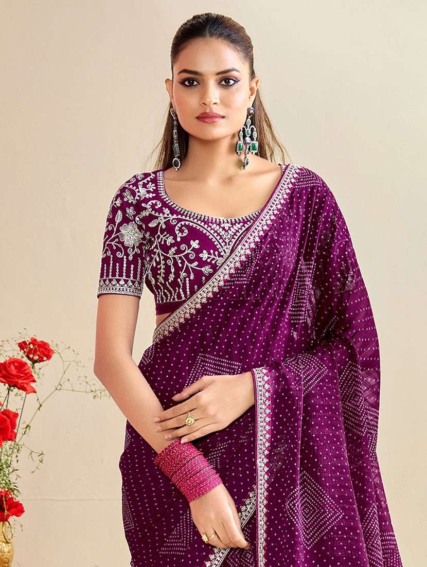 Women Bandhani Printed Saree With Blouse - 22571508 -  Standard Image - 1