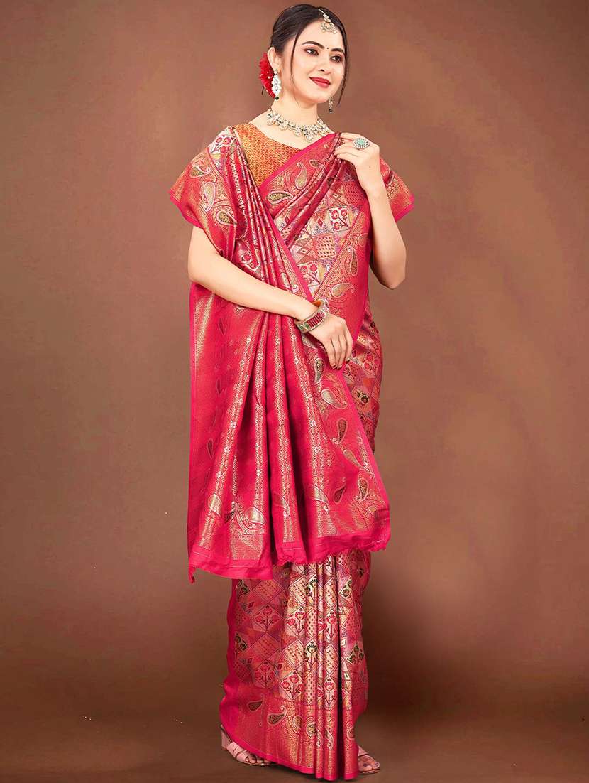 Women Self Design Dharmavaram Saree With Blouse - 22571597 -  Standard Image - 4