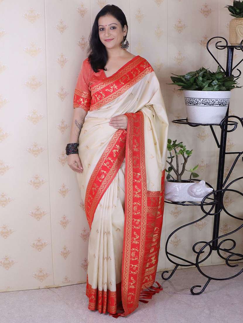 women self design banarasi saree with blouse