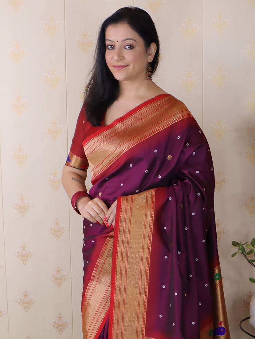 purple silk blend paithani saree with blouse - 22571698 -  Standard Image - 1