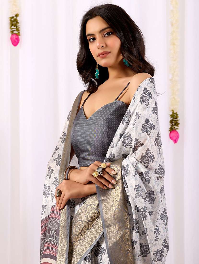 women printed bordered saree with blouse - 22571828 -  Standard Image - 1