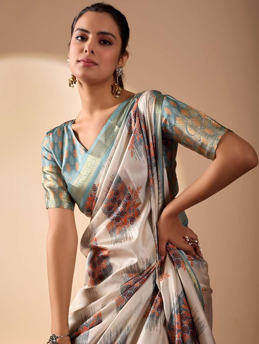 women printed bordered saree with blouse - 22571829 -  Standard Image - 1