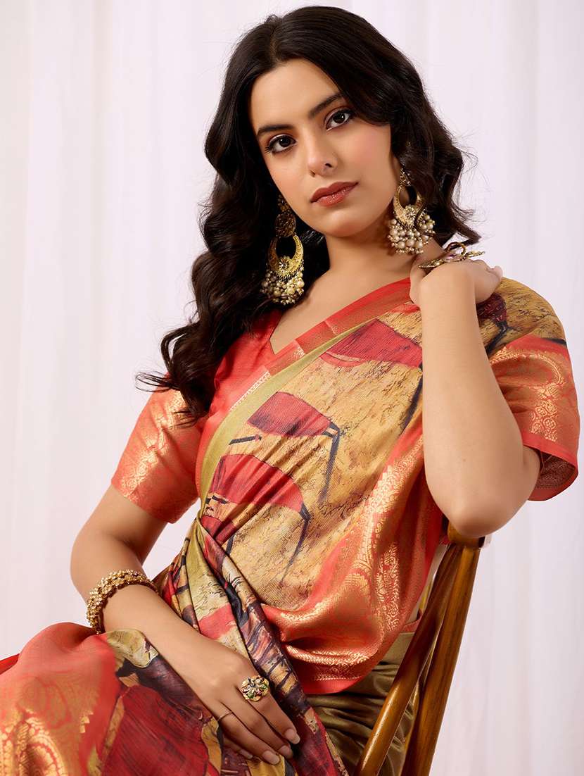 women printed bordered saree with blouse - 22571830 -  Standard Image - 1