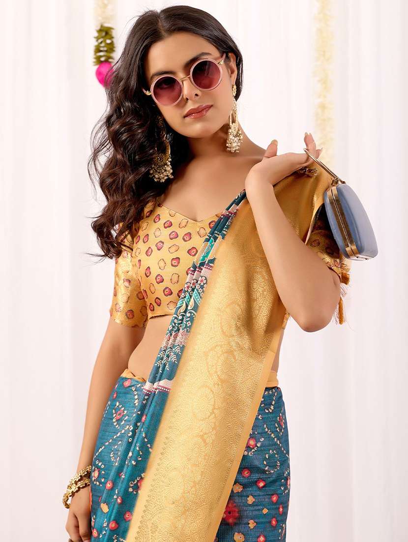 women printed bordered saree with blouse - 22571832 -  Standard Image - 1