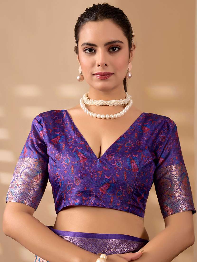 women printed bordered saree with blouse - 22571837 -  Standard Image - 4