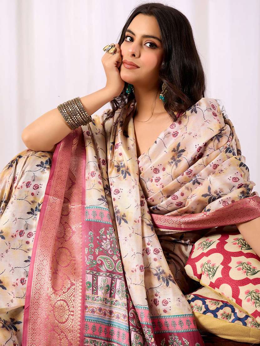 women printed bordered saree with blouse - 22571859 -  Standard Image - 1